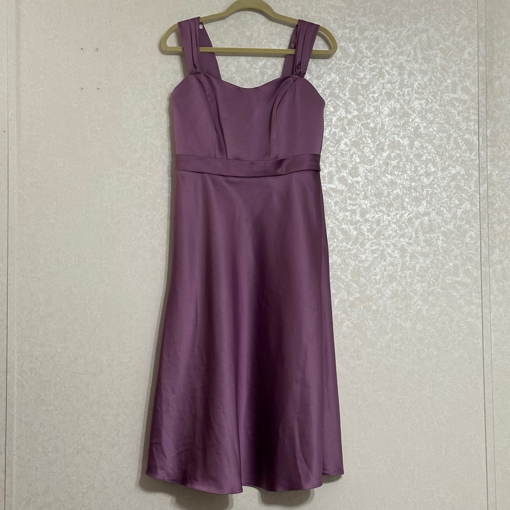David's‎ Bridal Satin Dress Sleeveless Empire Waist A-line Purple Bridesmaid 16